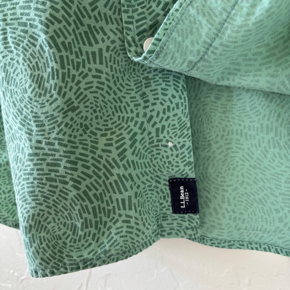 LL Bean Lakewashed Camp Shirt, Men's XL Clover Green, Organic Cotton - Picture 7 of 7